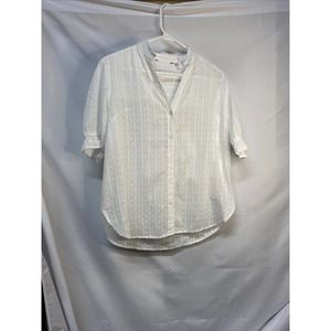 Meadow Rue by Anthropologie Sz 0 White Swiss Dot 100% Cotton Button Down Blouse